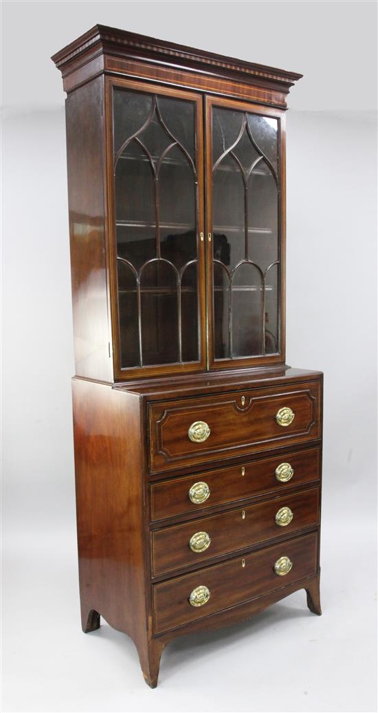 A George III mahogany secretaire bookcase, W.3ft 2in. D.1ft 8in. H.7ft 3in.